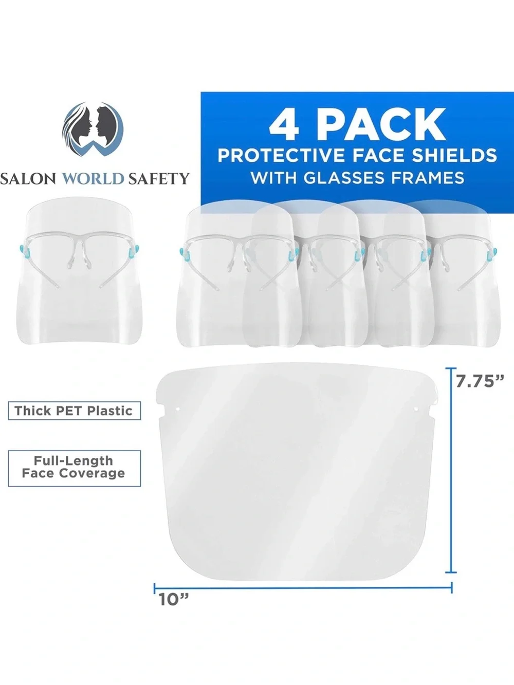 TCP Global Salon World Safety Face Shields with Glasses Frames (Pack of 4)